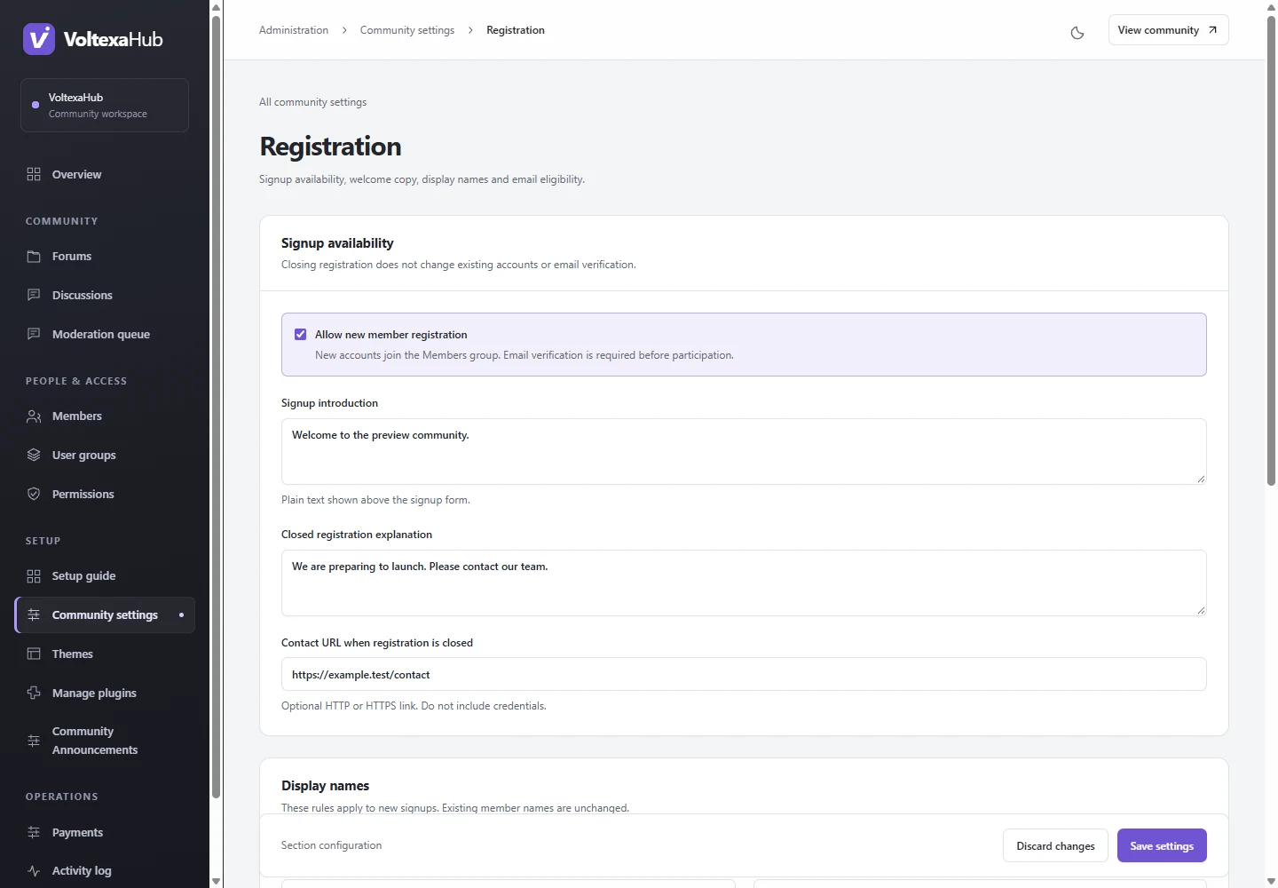 Registration editor with signup and account eligibility controls